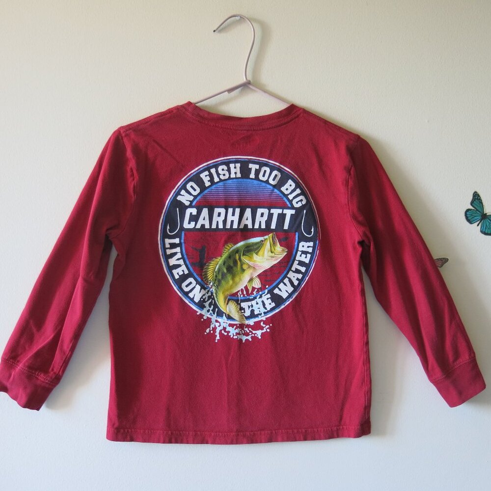 Carhartt Boy No Fish Too Big Live On The Water Cotton Fun T-Shirt Size S (8/10)
